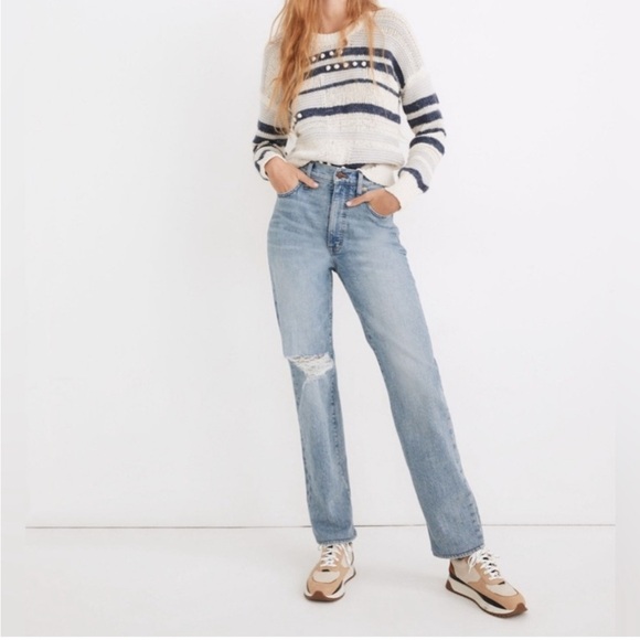 Madewell Perfect Vintage Straight High Rise Distressed Denim Blue Jeans Size 25 - Picture 1 of 10